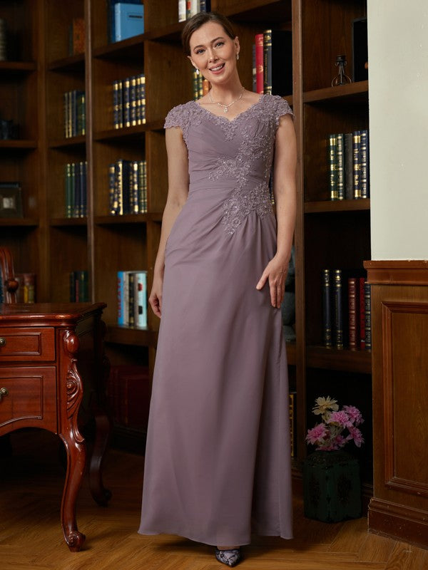 Sheath V-Neck Chiffon Short Sleeve Floor-Length Dress - Chloe Dress