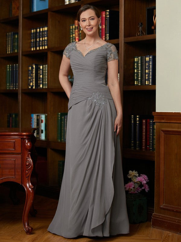 A-Line Sweetheart Chiffon Short Sleeve Applique Floor-Length Dress - Chloe Dress