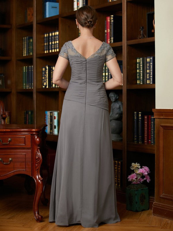 A-Line Sweetheart Chiffon Short Sleeve Applique Floor-Length Dress - Chloe Dress
