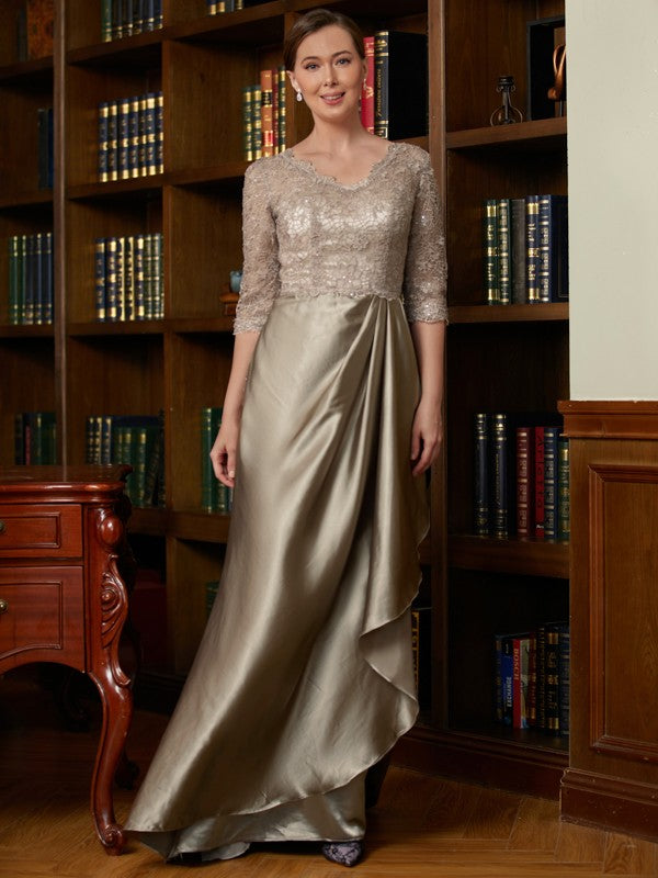 A-Line V-Neck Satin Three-Quarter Sleeve Train Dress - Chloe Dress