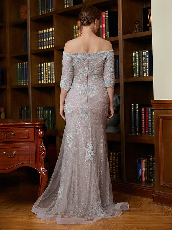 Sheath Lace Three-Quarter Sleeve Train Dress - Chloe Dress