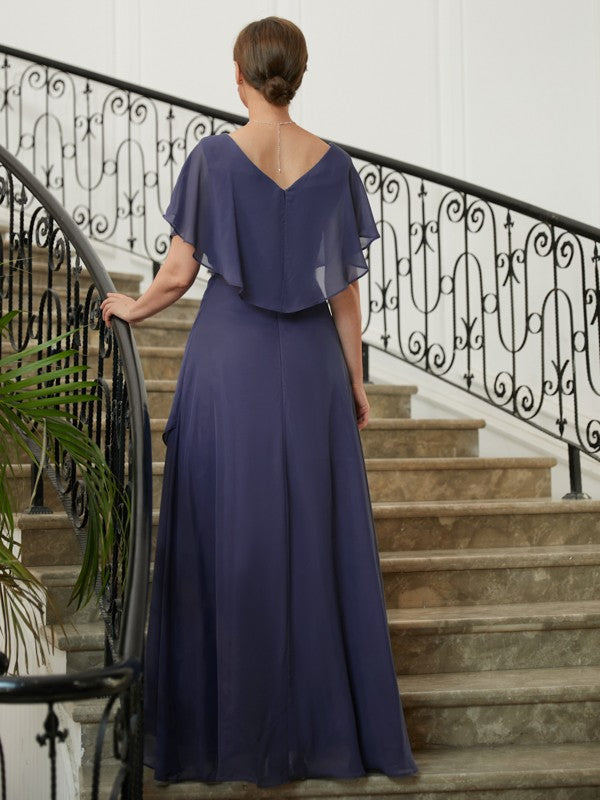 A-Line V-Neck Chiffon Short Sleeve Asymmetric Mini Dress - Chloe Dress