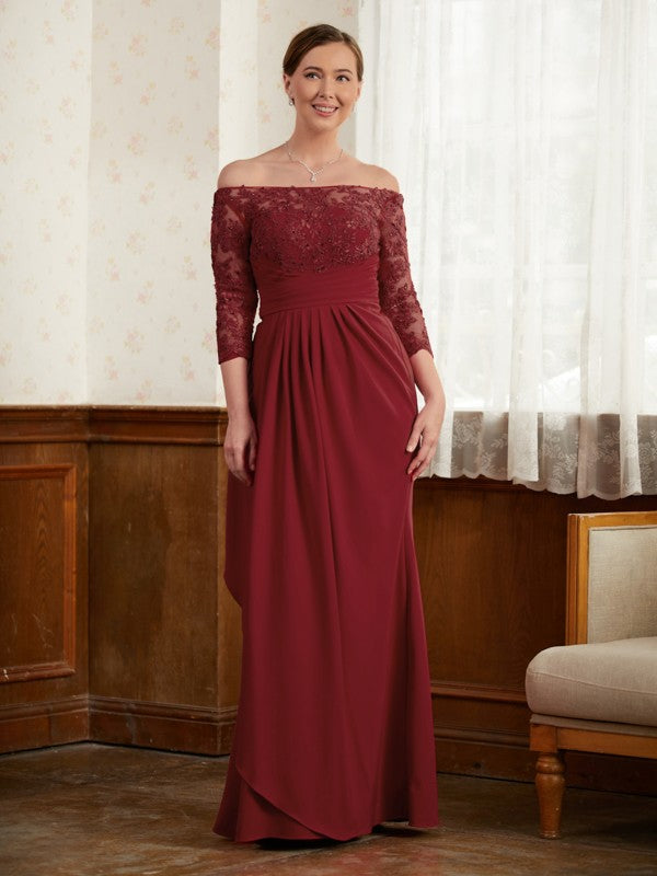 A-Line Lace Three-Quarter Sleeve Floor-Length Dress - Chloe Dress
