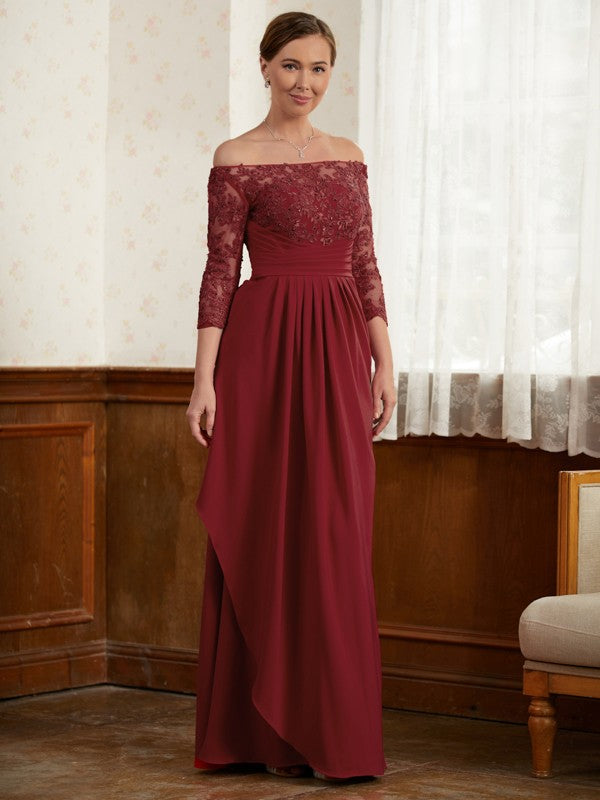 A-Line Lace Three-Quarter Sleeve Floor-Length Dress - Chloe Dress