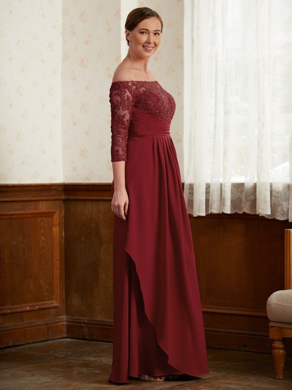A-Line Lace Three-Quarter Sleeve Floor-Length Dress - Chloe Dress