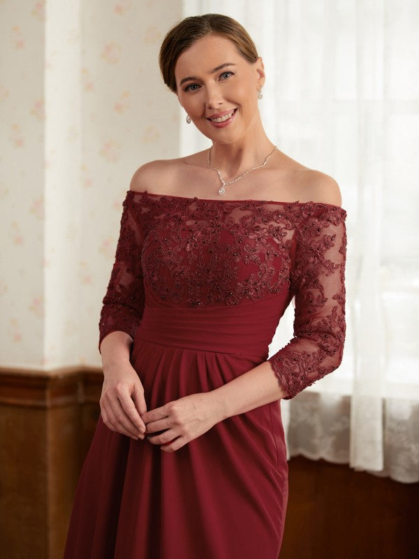 A-Line Lace Three-Quarter Sleeve Floor-Length Dress - Chloe Dress