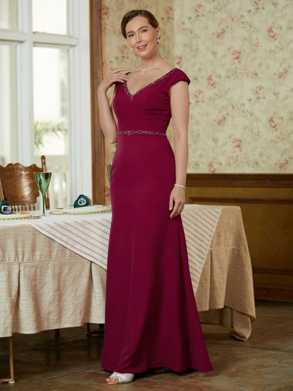 Sheath V-Neck Crepe Sleeveless Floor-Length Dress - Chloe Dress
