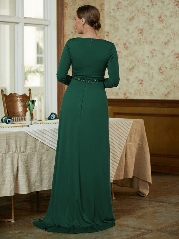 A-Line V-Neck Jersey Long Sleeve Train Dress - Chloe Dress