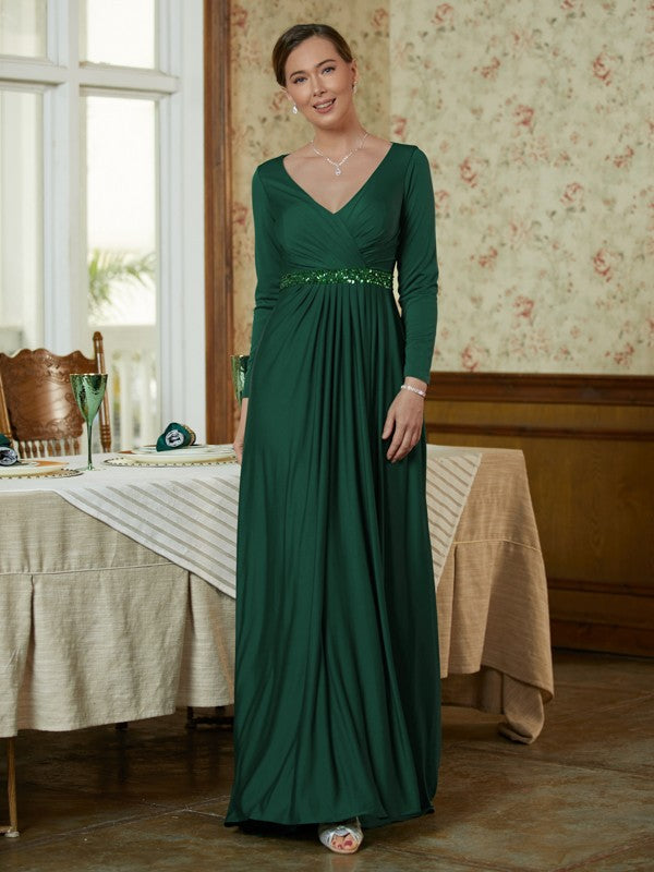 A-Line V-Neck Jersey Long Sleeve Train Dress - Chloe Dress