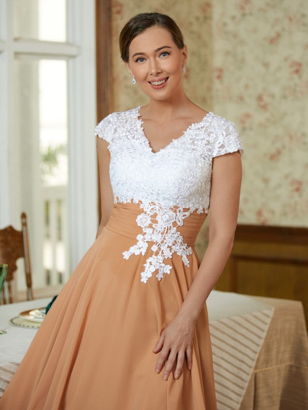 A-Line V-Neck Chiffon Sleeveless Tea-Length Dress - Chloe Dress