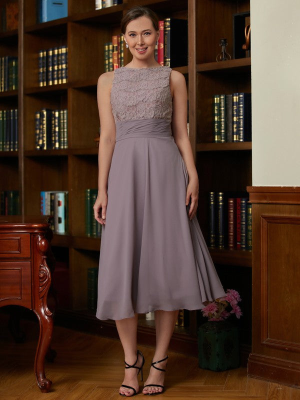 A-Line Chiffon Sleeveless Tea-Length Dress - Chloe Dress