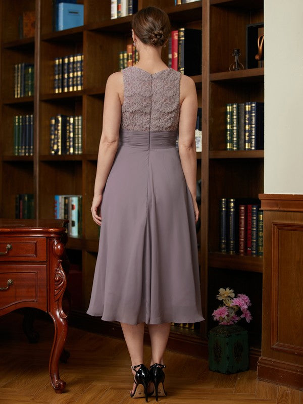 A-Line Chiffon Sleeveless Tea-Length Dress - Chloe Dress