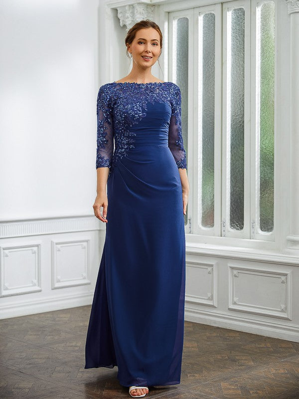 Sheath Chiffon Three-Quarter Sleeve Applique Floor-Length Dress - Chloe Dress
