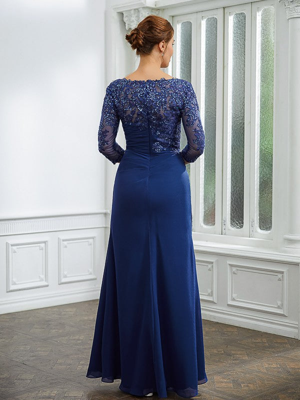 Sheath Chiffon Three-Quarter Sleeve Applique Floor-Length Dress - Chloe Dress