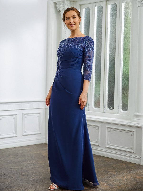 Sheath Chiffon Three-Quarter Sleeve Applique Floor-Length Dress - Chloe Dress