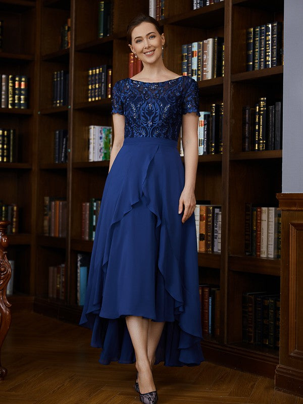 A-Line Chiffon Short Sleeve Asymmetric Mini Dress - Chloe Dress