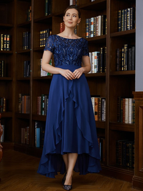 A-Line Chiffon Short Sleeve Asymmetric Mini Dress - Chloe Dress
