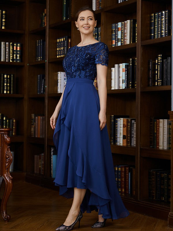 A-Line Chiffon Short Sleeve Asymmetric Mini Dress - Chloe Dress