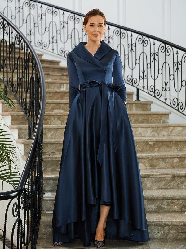 A-Line V-Neck Satin Long Sleeve Asymmetric Dress - Chloe Dress