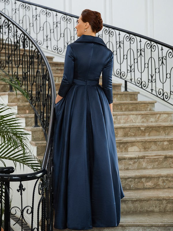A-Line V-Neck Satin Long Sleeve Asymmetric Dress - Chloe Dress