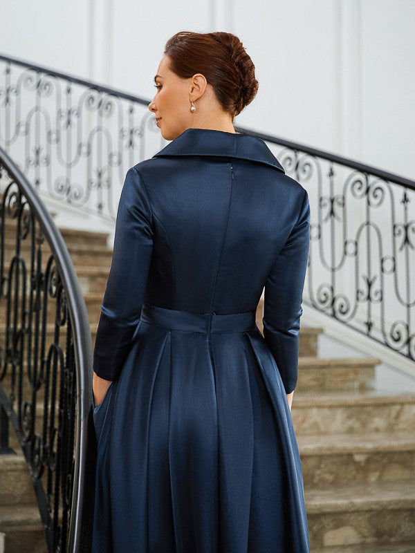 A-Line V-Neck Satin Long Sleeve Asymmetric Dress - Chloe Dress