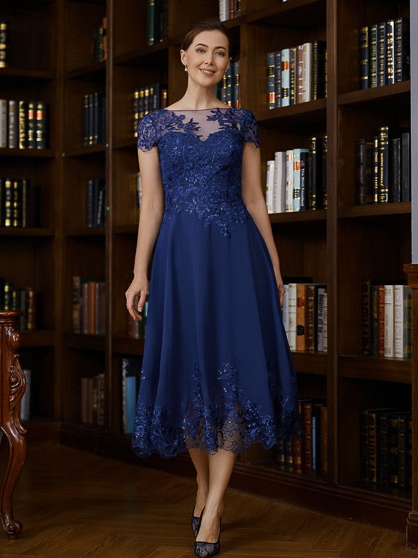 A-Line Chiffon Short Sleeve Applique Mini Dress - Chloe Dress