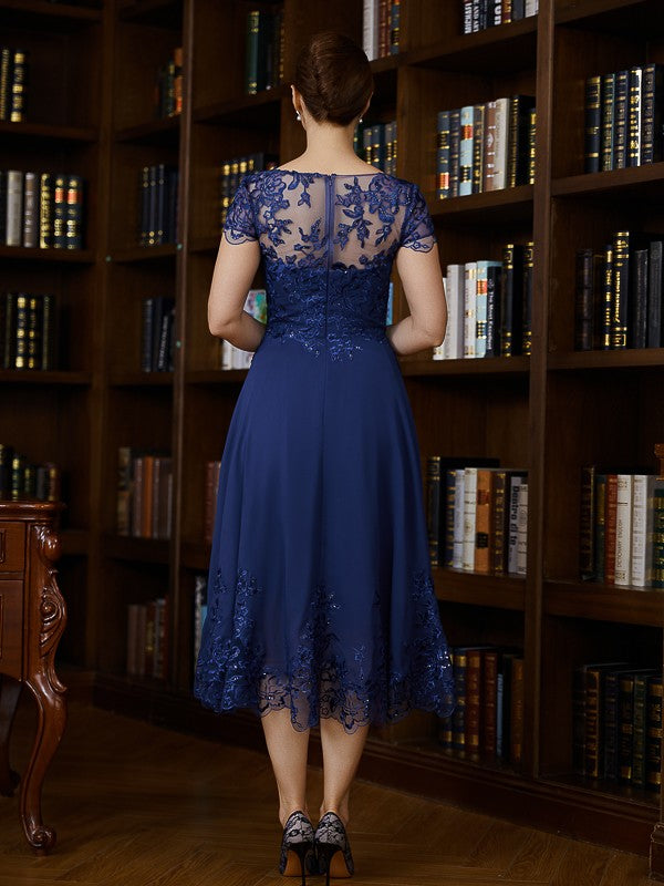 A-Line Chiffon Short Sleeve Applique Mini Dress - Chloe Dress