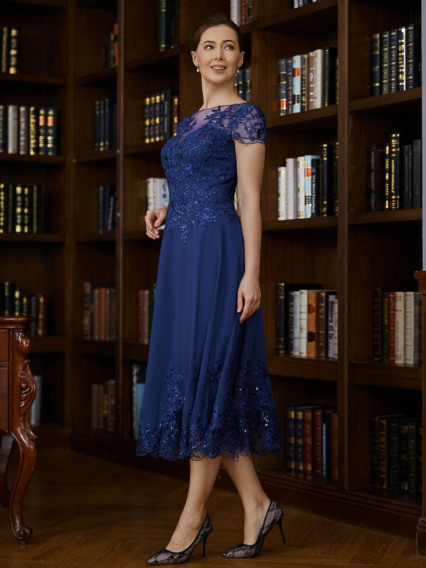 A-Line Chiffon Short Sleeve Applique Mini Dress - Chloe Dress
