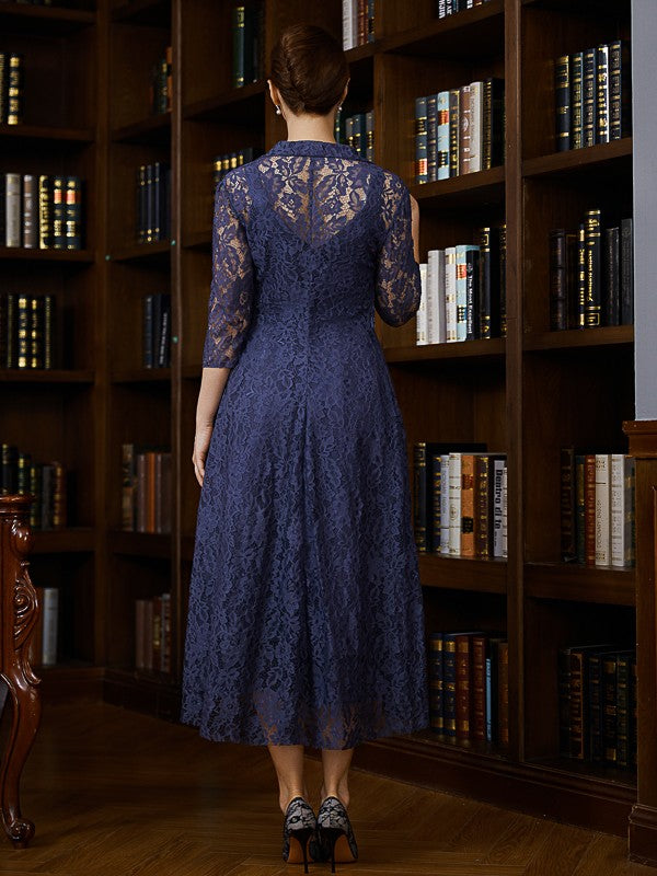 A-Line V-Neck Chiffon Sleeveless Tea-Length Dress - Chloe Dress