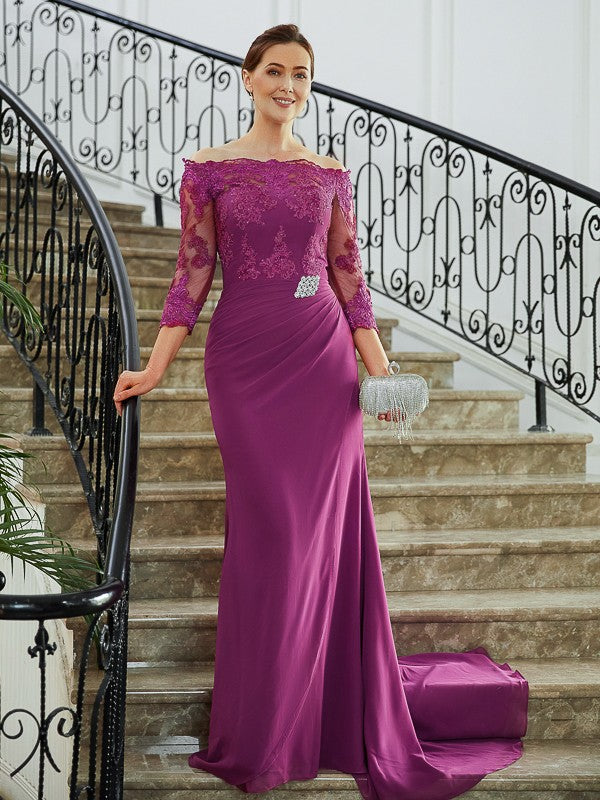 Sheath Chiffon Three-Quarter Sleeve Train Dress - Chloe Dress