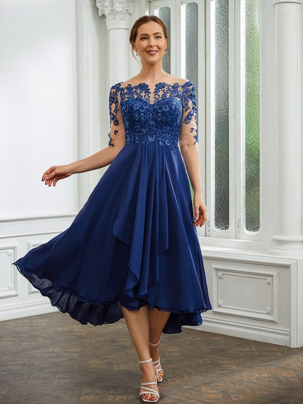 A-Line Chiffon Applique Tea-Length Dress - Chloe Dress