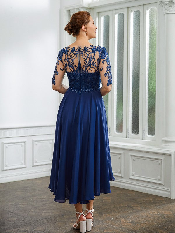 A-Line Chiffon Applique Tea-Length Dress - Chloe Dress