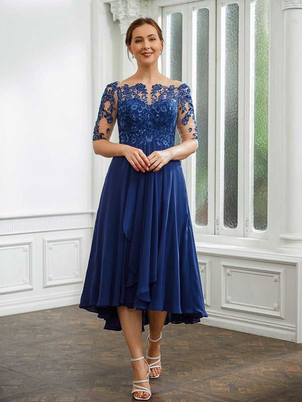 A-Line Chiffon Applique Tea-Length Dress - Chloe Dress