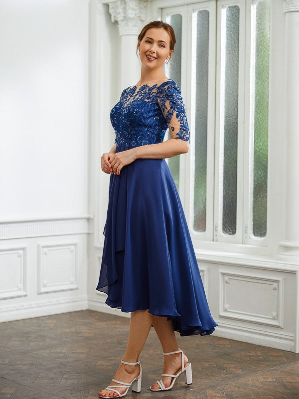 A-Line Chiffon Applique Tea-Length Dress - Chloe Dress