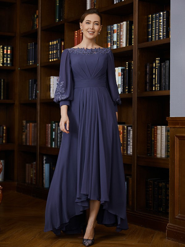 A-Line Chiffon Three-Quarter Sleeve Asymmetric Tea-Length Dress - Chloe Dress