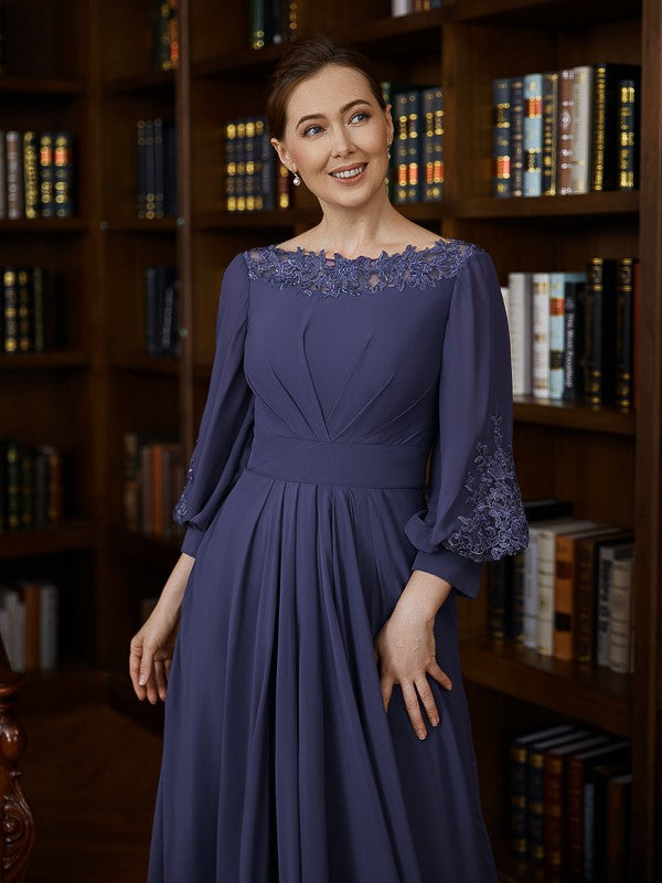 A-Line Chiffon Three-Quarter Sleeve Asymmetric Tea-Length Dress - Chloe Dress