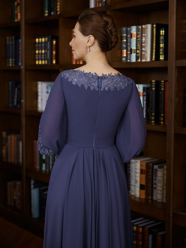 A-Line Chiffon Three-Quarter Sleeve Asymmetric Tea-Length Dress - Chloe Dress