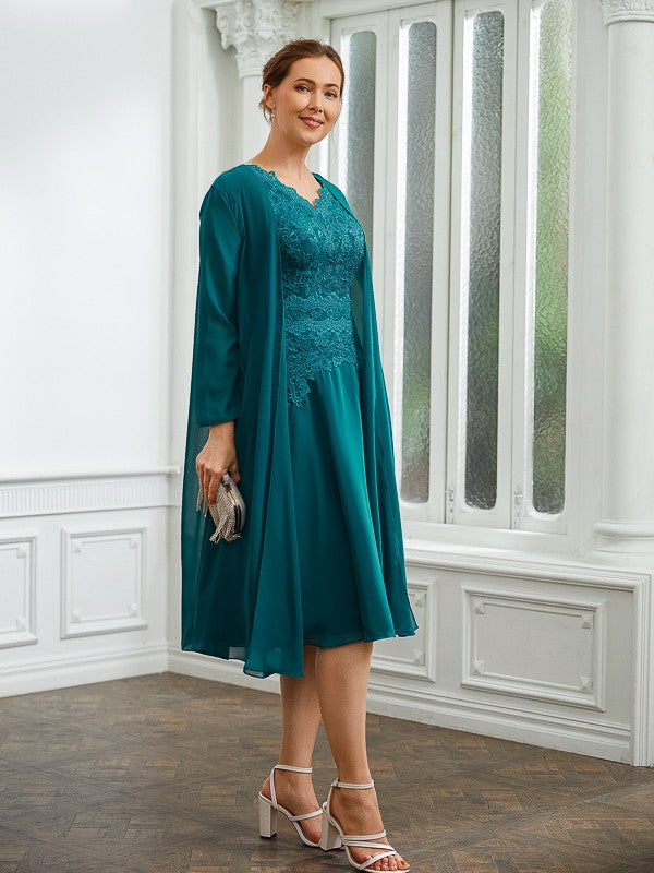 A-Line V-Neck Chiffon Short Sleeve Mini Dress - Chloe Dress