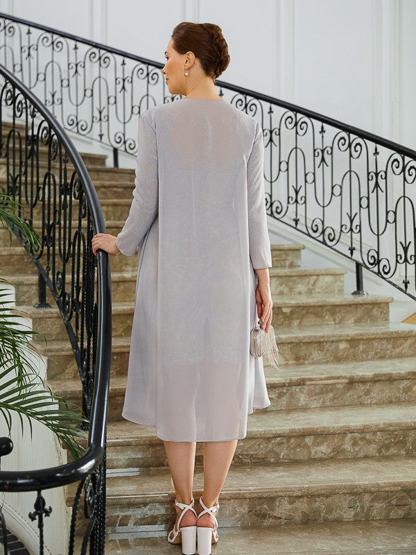 Sheath Chiffon Three-Quarter Sleeve Applique Mini Dress - Chloe Dress