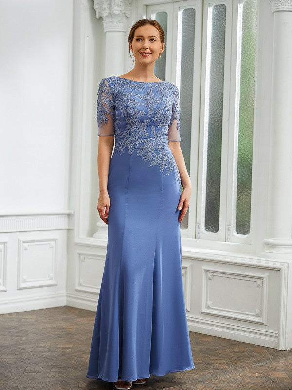 Sheath Chiffon Short Sleeve Applique Floor-Length Dress - Chloe Dress
