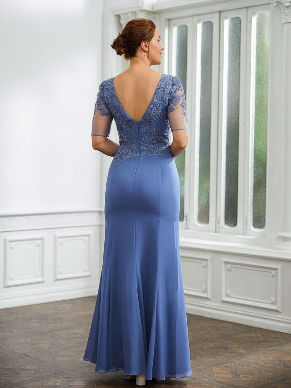 Sheath Chiffon Short Sleeve Applique Floor-Length Dress - Chloe Dress