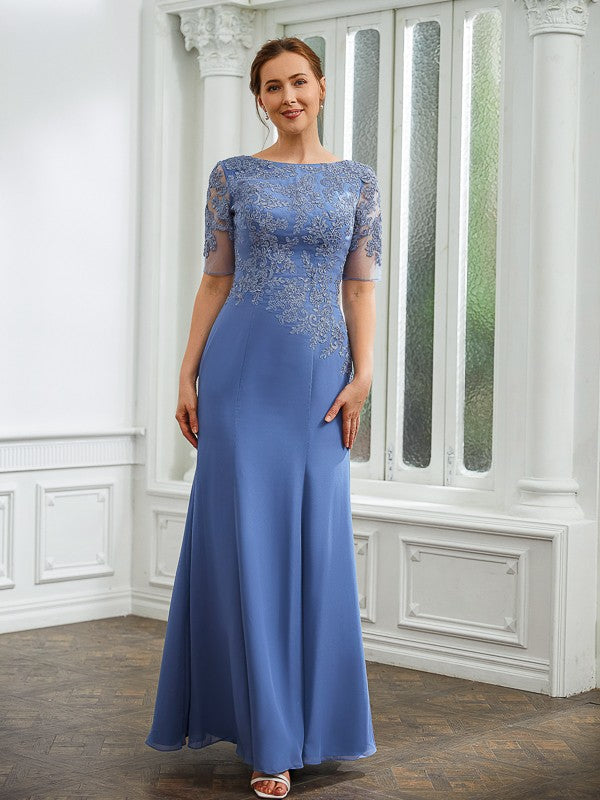 Sheath Chiffon Short Sleeve Applique Floor-Length Dress - Chloe Dress