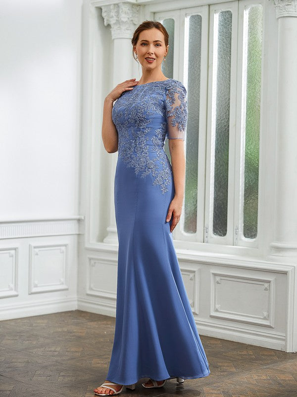 Sheath Chiffon Short Sleeve Applique Floor-Length Dress - Chloe Dress