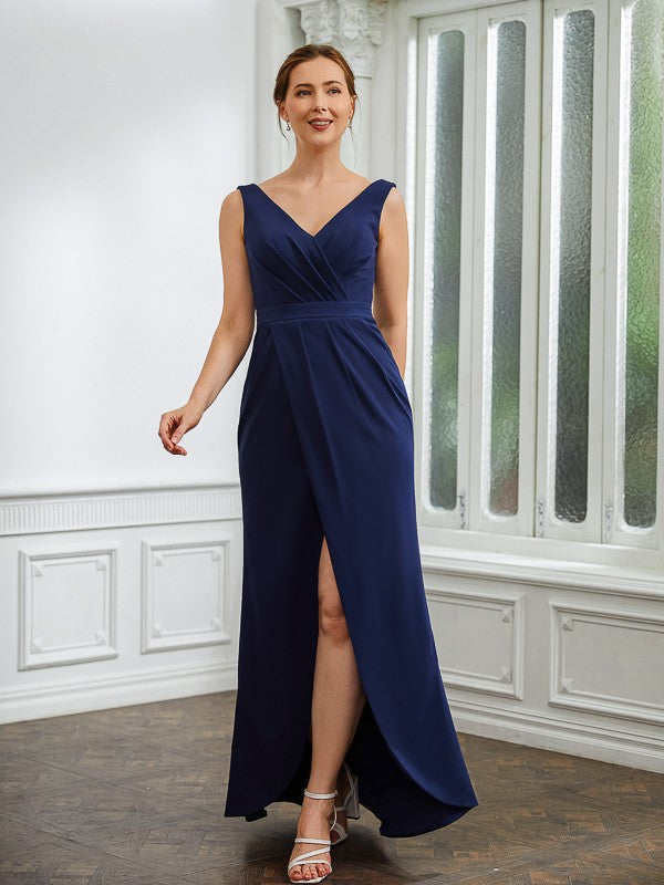 Sheath V-Neck Crepe Sleeveless Floor-Length Dress - Chloe Dress