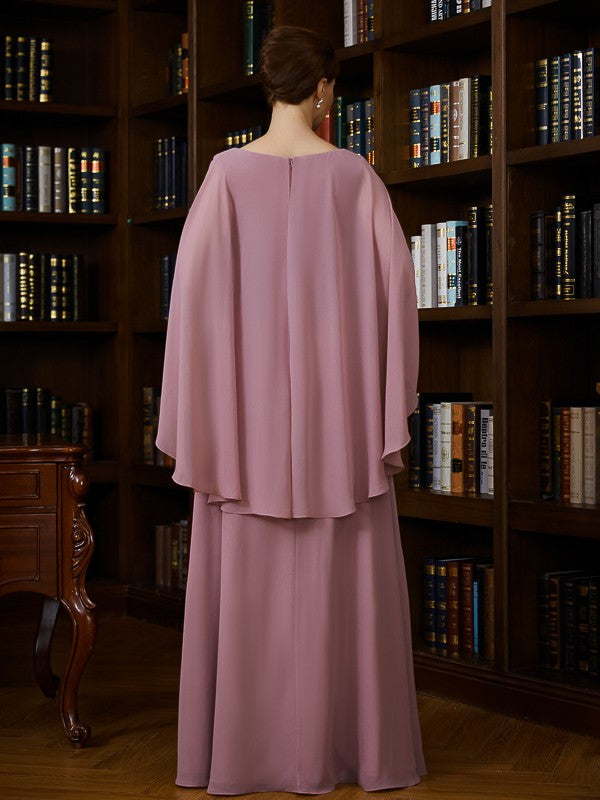 A-Line V-Neck Chiffon Three-Quarter Sleeve Floor-Length Dress - Chloe Dress