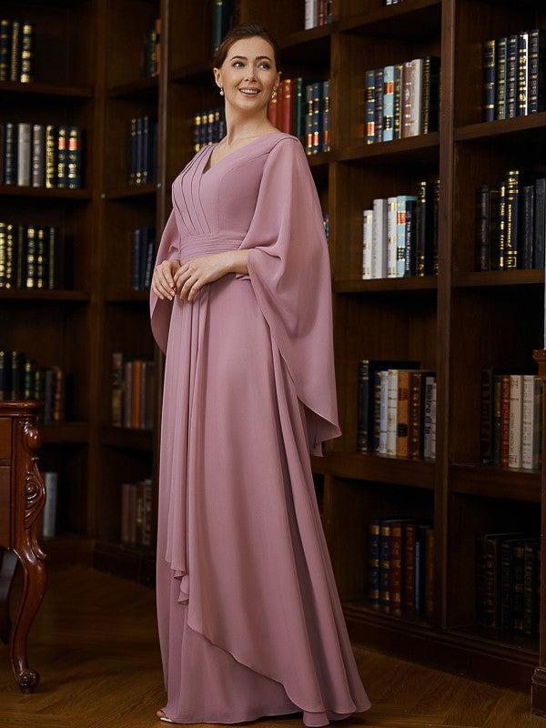 A-Line V-Neck Chiffon Three-Quarter Sleeve Floor-Length Dress - Chloe Dress
