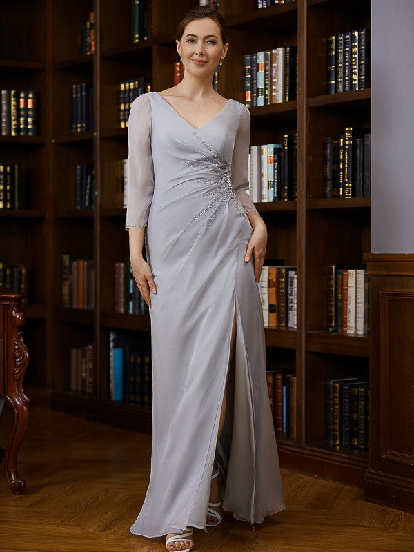 Sheath V-Neck Chiffon Three-Quarter Sleeve Floor-Length Dress - Chloe Dress
