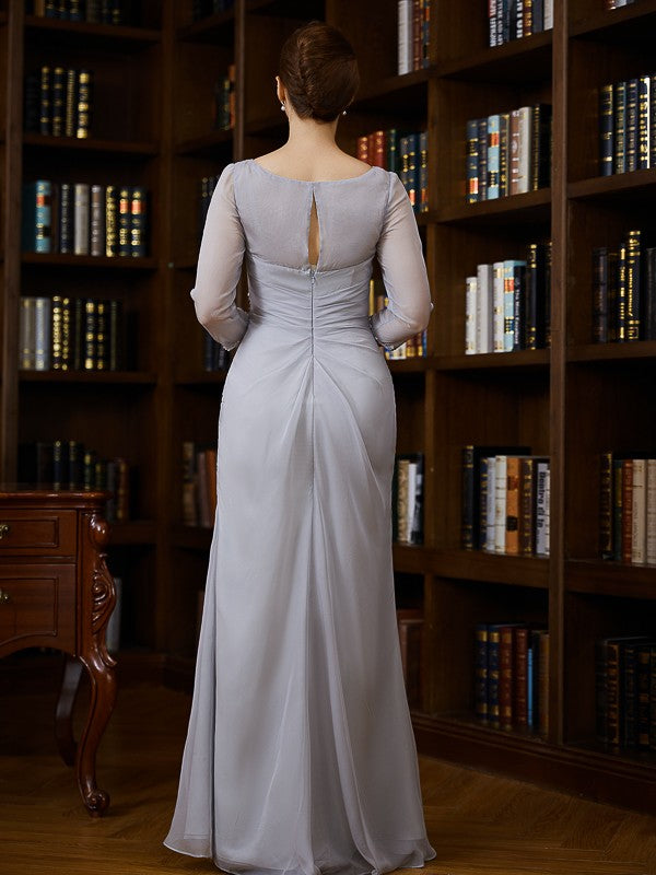Sheath V-Neck Chiffon Three-Quarter Sleeve Floor-Length Dress - Chloe Dress