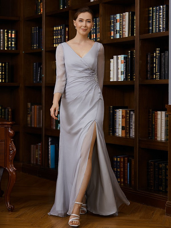 Sheath V-Neck Chiffon Three-Quarter Sleeve Floor-Length Dress - Chloe Dress