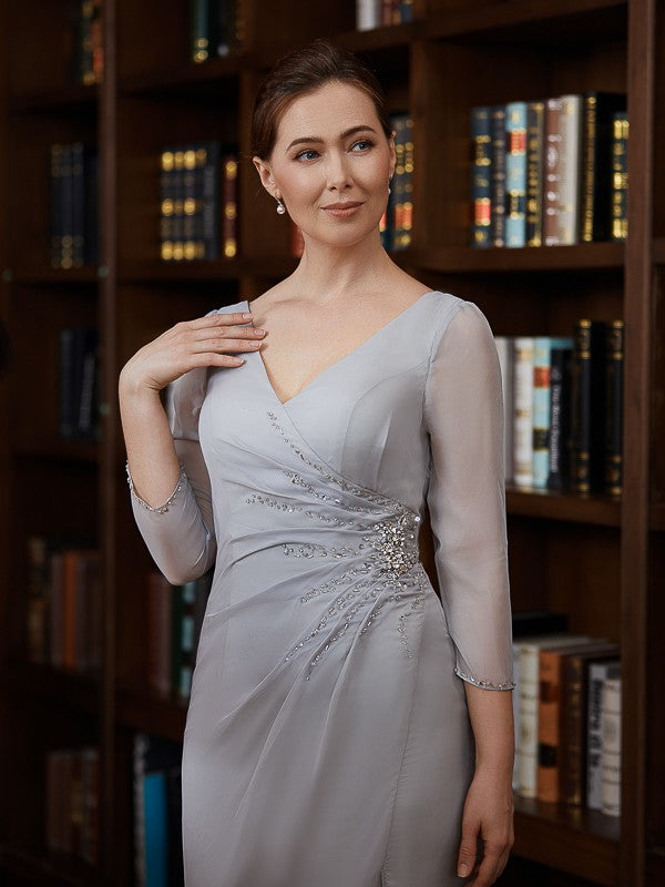 Sheath V-Neck Chiffon Three-Quarter Sleeve Floor-Length Dress - Chloe Dress